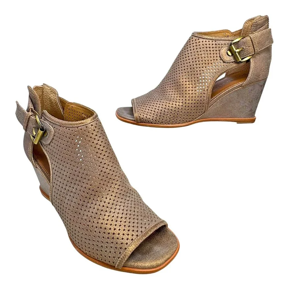 Donald‎ Pliner Lottie Bronze Perforated Open Toe Wedge Heel